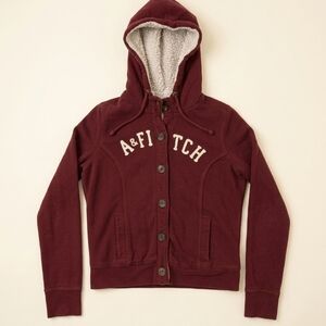 Vintage Women's Abercrombie & Fitch Maroon Jacket with Plush Lining Y2K